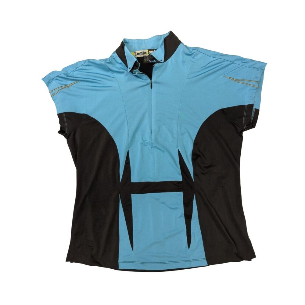 Jamie Sadock Size M Womens Black Blue Golf Polo Shirt 1/4 Zip Stretch Short Slee